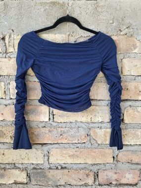 Princess Polly Murphey Ruched Mesh Long Sleeve Top Navy NWT Size 0